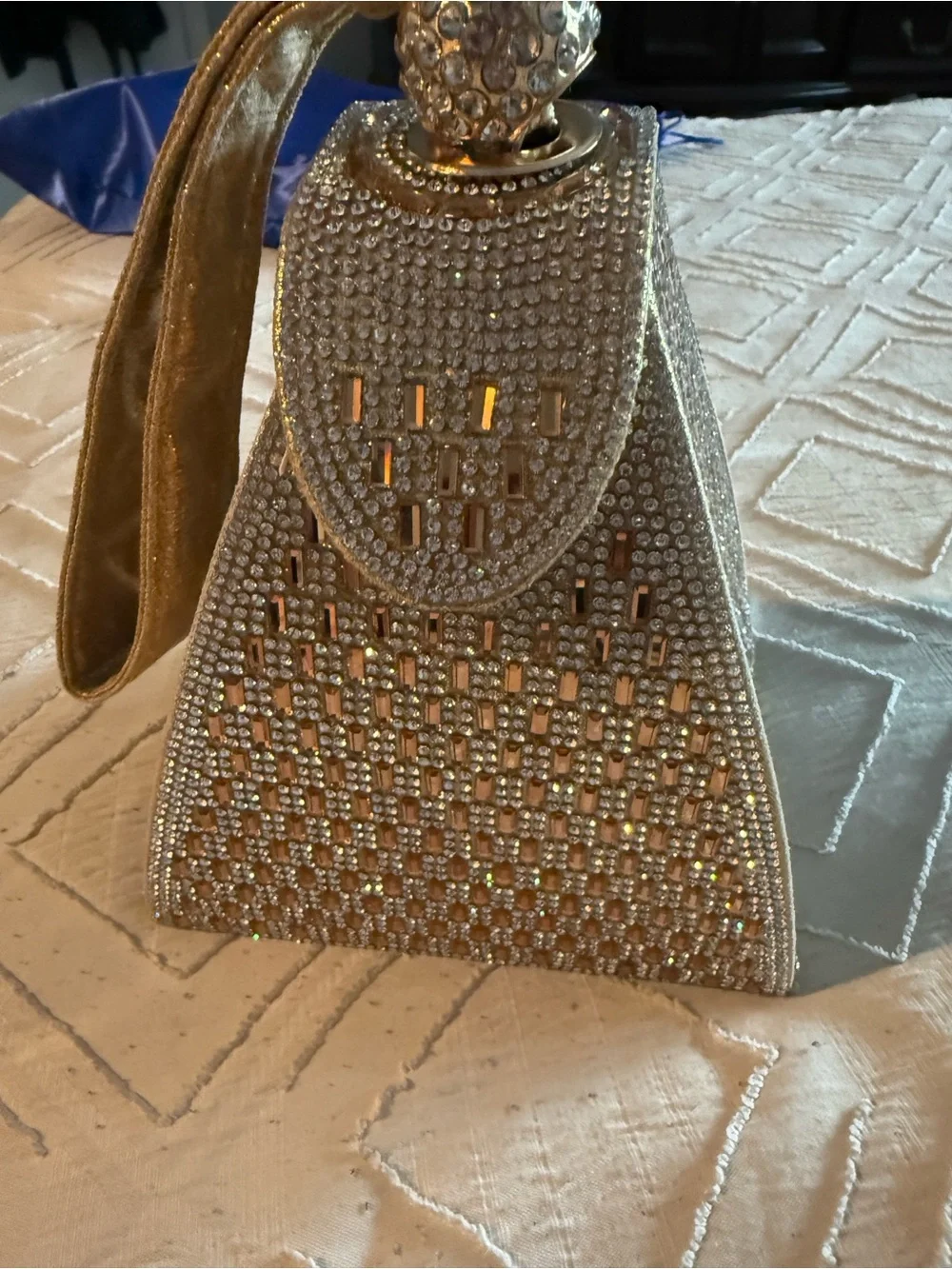 Crystal Embellished Gold Evening Bag